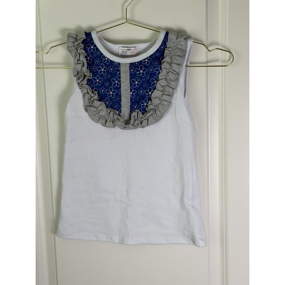 Pete + Lucy Summer Girls White & Blue Floral Sleeveless Top in Size 6/6X